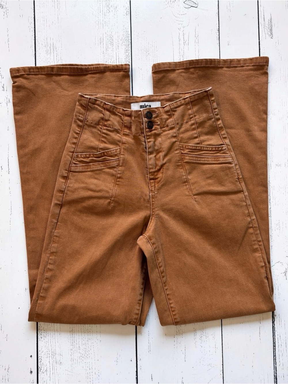 Mica Denim Rust Brown High Rise Wide Leg Jeans Women’s Size 25 Stretch - Picture 11 of 12